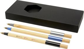 3-teiliges Kugelschreiberset Kerf aus Bambus als Werbeartikel