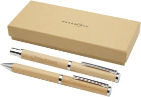 Apolys Kugelschreiber und Tintenroller Geschenkset aus Bambus als Werbeartikel