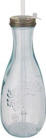 Glasflasche Polpa mit Trinkhalm aus Recyclingglas als Werbeartikel