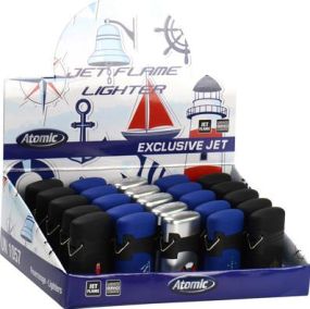 Elektronik-Feuerzeug Atomic Exclusive Maritime blaue Jetflamme nachfüllbar als Werbeartikel