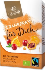 Bio Cranberry in Orangen-Schokolade Premium Box "für dich" 90g mit individuellem Etikett als Werbeartikel