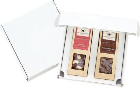 2 Premium Snacks im weißen Geschenkkarton als Werbeartikel