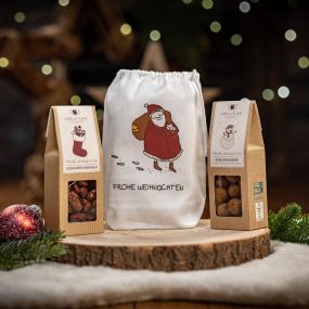 2 Weihnachts-Snacks im Baumwollsäckchen als Werbeartikel