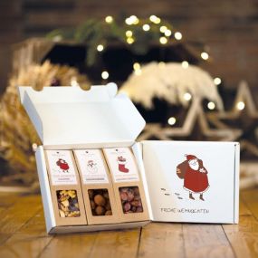 3 Weihnachts-Snacks im weißen Geschenkkarton als Werbeartikel