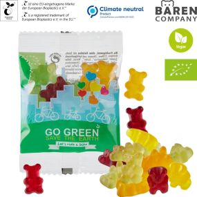 Vegane Bio-Bärchen im kompostierbaren Tütchen als Werbeartikel