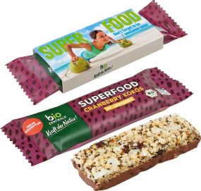 BIO Müsliriegel SUPERFOOD Cranberry + Kokos als Werbeartikel