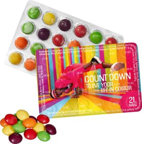Kleinster Event-Kalender der Welt mit SKITTLES® Original Fruity Candy als Werbeartikel