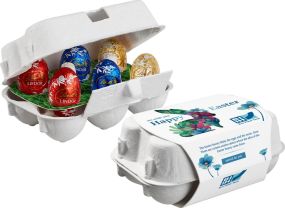 6er Ostereier-Karton mit Lindt Lindor Mini-Eiern als Werbeartikel