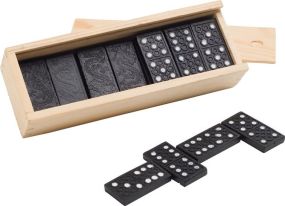 MIGUEL Domino Spiel in einer Holzschachtel als Werbeartikel