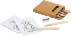 CAT Malset aus Karton mit Buntstiften, Bleistiftspitzer und Malkarten als Werbeartikel