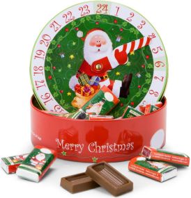 Runde Schokoladen Adventskalender-Uhr als Werbeartikel