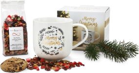 Präsenteset: Weihnachtliche Teetasse als Werbeartikel