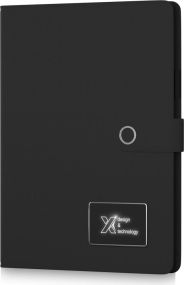 SCX.design O17 A4 Notizbuch Powerbank mit Leuchtlogo als Werbeartikel
