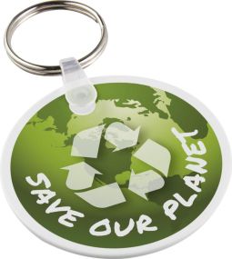 Kreisförmiger Schlüsselanhänger Tait aus recyceltem Material als Werbeartikel