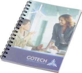 Desk-Mate® A6 Notizbuch mit Kunststoff Cover und Spiralbindung als Werbeartikel