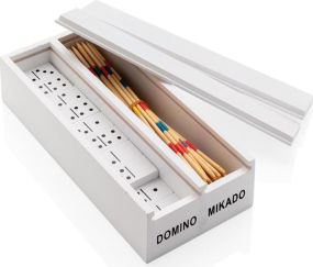 Deluxe Mikado/Domino Set in Holzbox als Werbeartikel