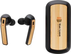 Bambus Free Flow TWS Ohrhörer in Ladebox als Werbeartikel