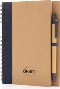 Kraft Spiral-Notizbuch mit Stift als Werbeartikel