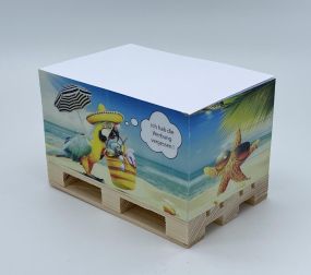 Zettelblock Mini-Holzpalette mit Digitaldruck als Werbeartikel