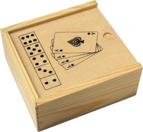 Karten und Würfelspiel Nevada in Holzbox als Werbeartikel