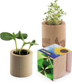 Pflanz-Holz rund - Samen nach Wahl - inkl. Werbedruck + Rundumlaserung als Werbeartikel