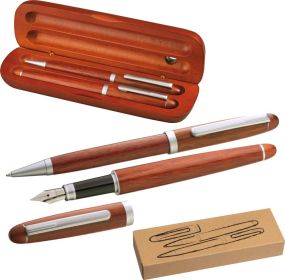 Holz Schreibset mit Kugelschreiber und Füllfederhalter als Werbeartikel