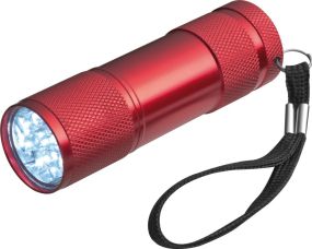 Taschenlampe aus Aluminium mit 9 LEDs, inkl. Batterien in einer Box als Werbeartikel