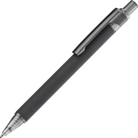 Gummierter Kugelschreiber mit schwarzem Clip als Werbeartikel