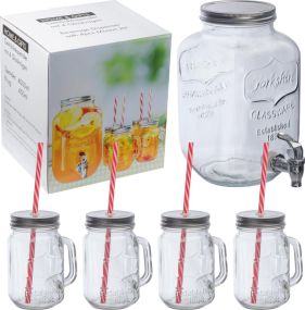 Set aus Getränkespender (4000 ml) und 4 Glaskrügen (450 ml) als Werbeartikel