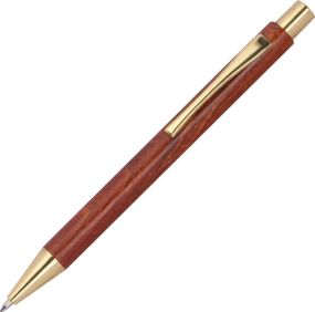 Holzkugelschreiber mit goldenen Applikationen als Werbeartikel