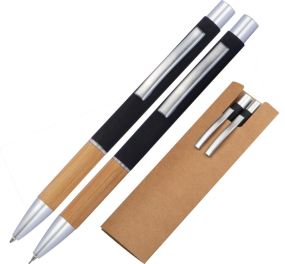 Schreibset Kugelschreiber und Bleistit mit Griffzone aus Bambus als Werbeartikel