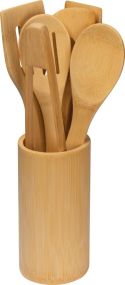7-teiliges Kochbesteck-Set aus Bambus als Werbeartikel