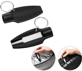 Reifenprofiltiefenmesser mit Ventilkappendreher und Schlüsselring als Werbeartikel