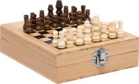 Weinset Bamboo Chess mit Schachspiel als Werbeartikel