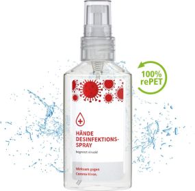 Hände-Desinfektionsspray (DIN EN 1500), 50 ml, Body Label (R-PET) als Werbeartikel