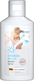 Sonnenmilch sensitiv LSF 30, 50 ml, Body Label als Werbeartikel