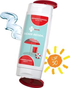 DuoPack Sonnenmilch LSF 50 (sens.) + Hände-Desinfektionsgel (2 x 50 ml) als Werbeartikel