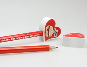 Aufsteck Radiergummi für Bleistifte, Herz als Werbeartikel