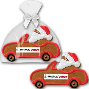 Weihnachtsmann im Cabrio als Werbeartikel