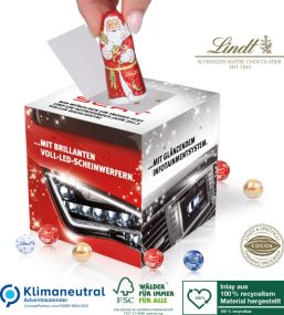 Adventskalender Cube mit Lindt Weihnachtsmann als Werbeartikel