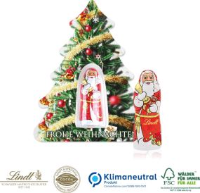 Schokokarte Business Weihnachtsbaum mit Lindt Weihnachtsmann als Werbeartikel