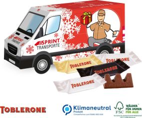 3D Präsent Transporter mit Toblerone Mini, Weihnachtsdesign als Werbeartikel