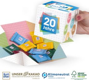 Präsent Cube mit Ritter SPORT, Klimaneutral, FSC® als Werbeartikel