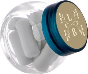 Micro Glaskrug 50 ml, mit Schülkreide Laktritz als Werbeartikel