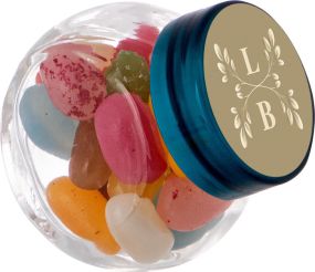 Micro Glaskrug 50 ml, mit Jelly Beans mix als Werbeartikel