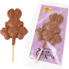Schokoladen-Osterlutscher im Flowpack als Werbeartikel
