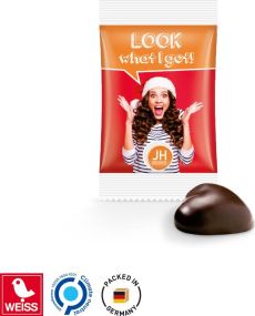 Lebkuchenherz WEISS mit Aprikosenfüllung und Schokoladenüberzug als Werbeartikel