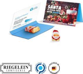 Werbekarte Visitenkartenformat Mini-Schoko Weihnachtsmann - inkl. Druck als Werbeartikel