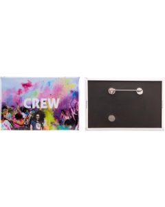 Metallbutton rechteckig, Hinterseite mit horizontaler Nadel - inkl. Werbedruck