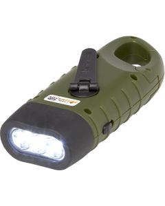 Helios Solar-Dynamo-Taschenlampe aus recyceltem Kunststoff mit Karabinerhaken